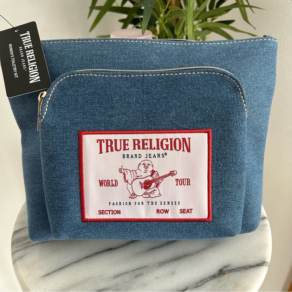 TRUE RELIGION denim cosmetic bag